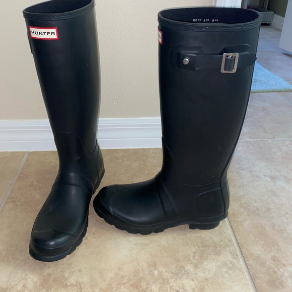 HUNTER MATTE BLACK TALL BOOTS - Picture 2 of 7